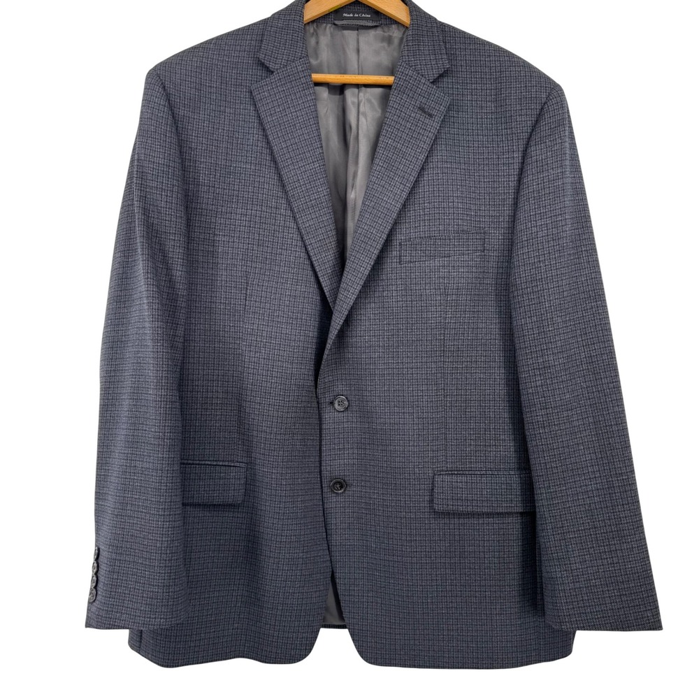 Lauren Ralph Lauren Mens 46R Wool Blazer Sport Coat Blue Gray Windowpane Check